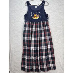 Vtg Disney Store Winnie the Pooh Jumper Dress XL Corduroy Plaid Nordic 90s Retro
